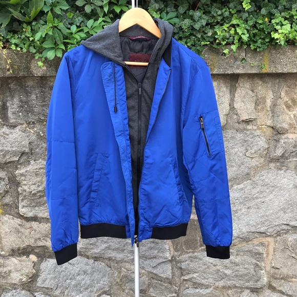 ZARA classic hooded bomber jacket blue(like new) - Picture 2 of 6
